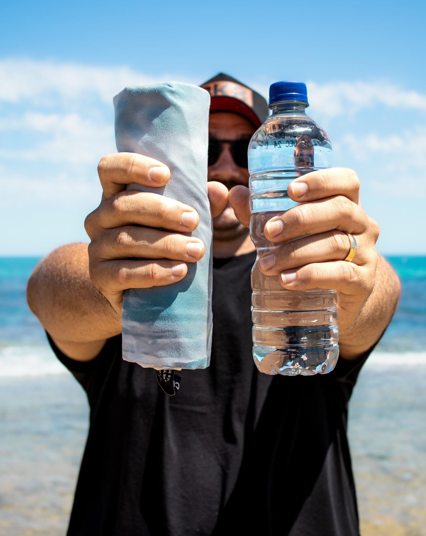 from this to this. example image of a plastic bottle that has been recycled into a towel